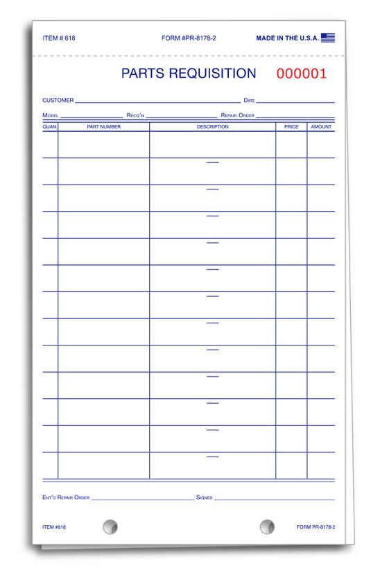 Parts Requisition Form -