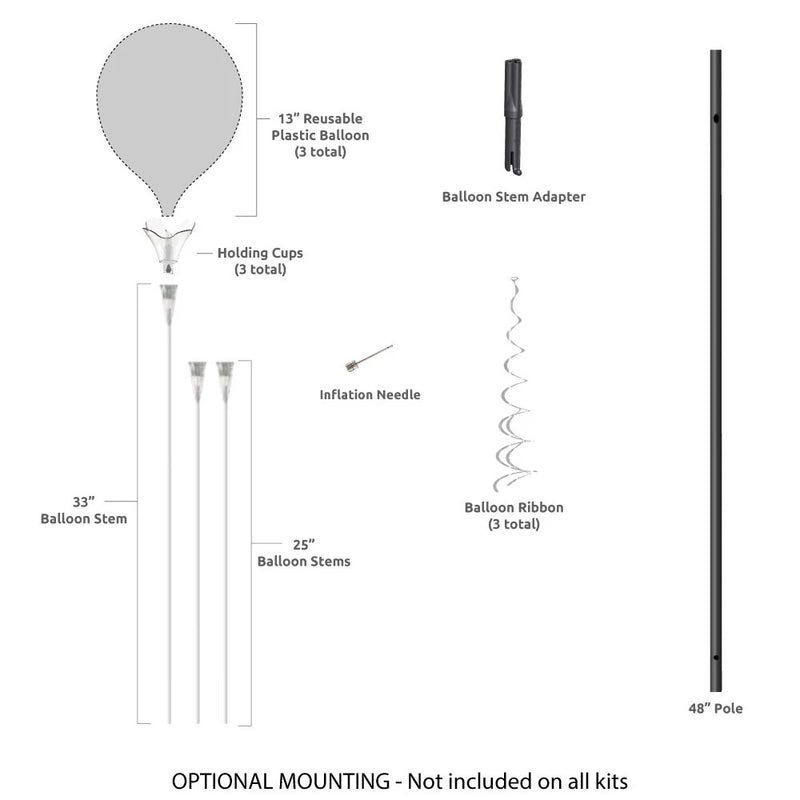 Load image into Gallery viewer, PermaShine® 3-Balloon Bouquet Long Pole Kit
