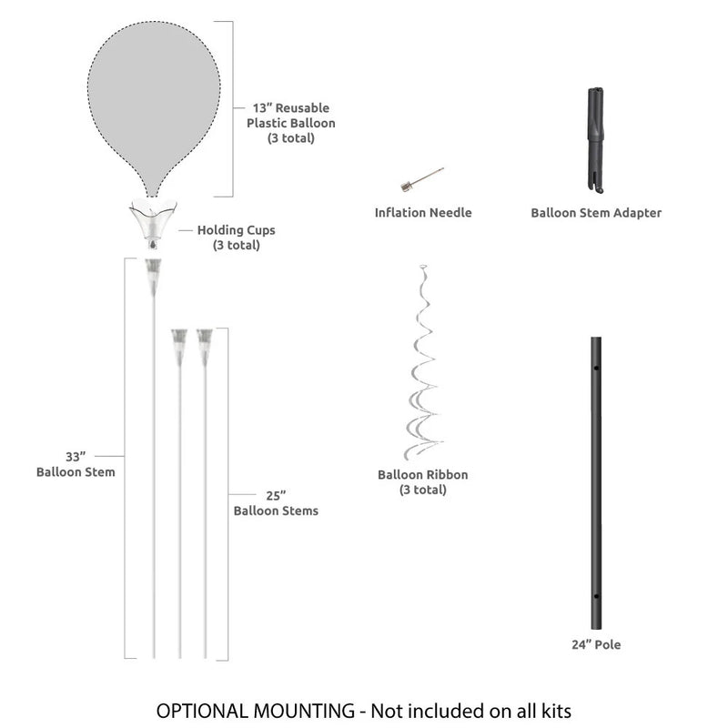 Load image into Gallery viewer, PermaShine® 3-Balloon Bouquet Short Pole Kit
