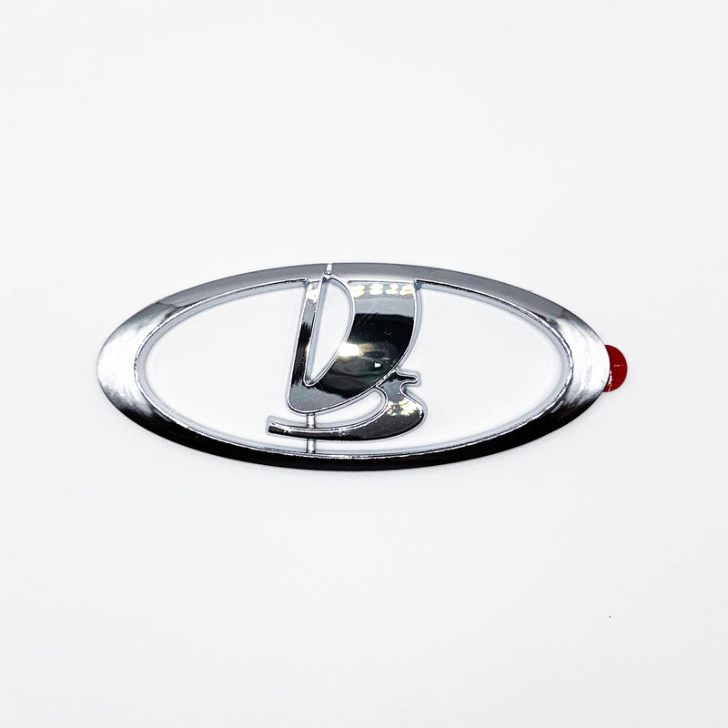 Load image into Gallery viewer, Chrome rear stroke badge with a sleek front shape, designed for vehicle decoration and branding.
