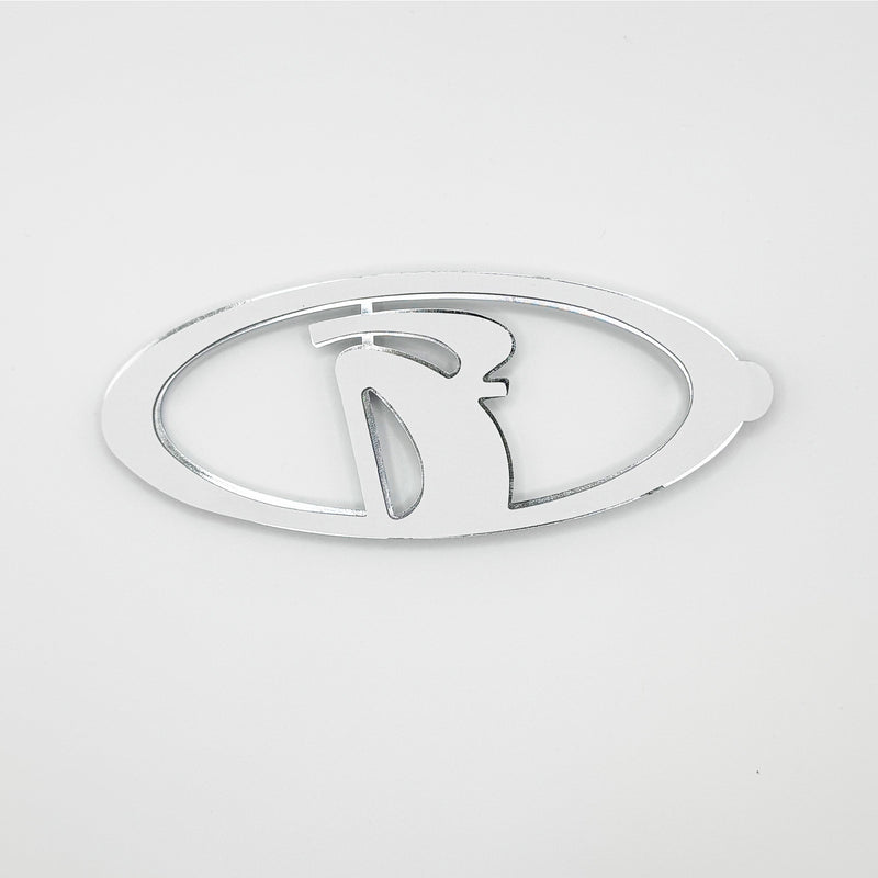 Load image into Gallery viewer, Chrome rear stroke badge for vehicle, featuring a sleek and polished design with a distinctive back shape, by My Store.
