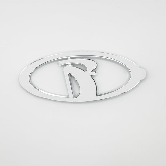 Chrome rear stroke badge for vehicle, featuring a sleek and polished design with a distinctive back shape, by My Store.
