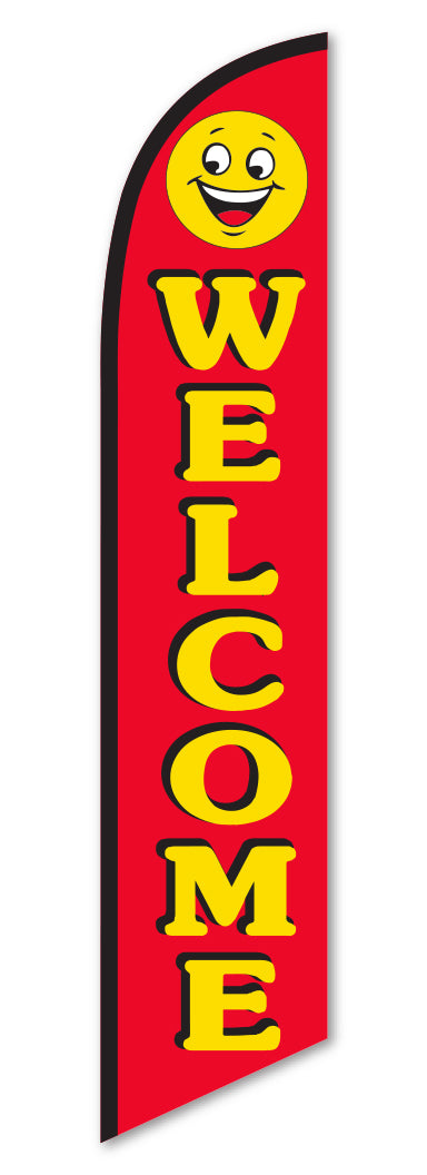 Load image into Gallery viewer, Premium Swooper Flag - Welcome Smiley (Red &amp; Yellow)
