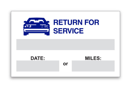 Static Cling Reminders - Return for Service Blue Car - Qty: 100