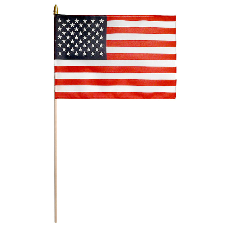 Load image into Gallery viewer, Super Tough 12"x18" US Stick Flag with 30" Holder with Sewn Edges - 12 Pack
