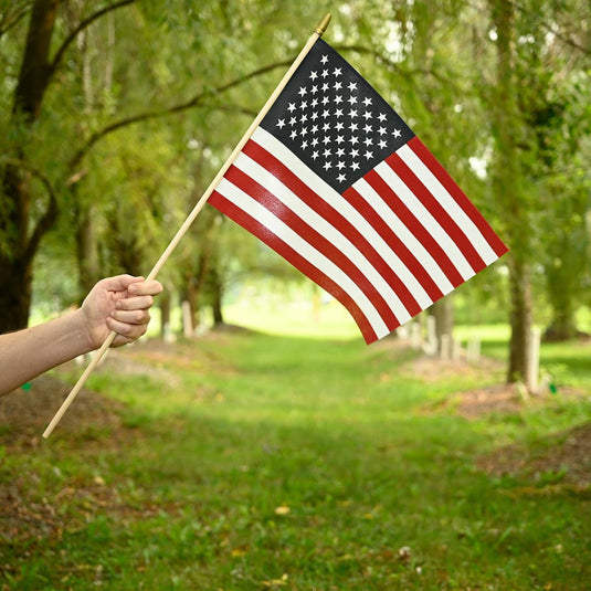 Super Tough® 12"x18" US Stick Flag with 30"x3/8" Wood Staff - No Fray 12 Pack