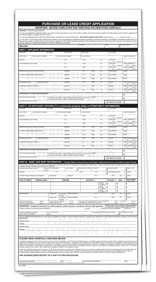 Universal Credit Application - Qty 100 Per Pack