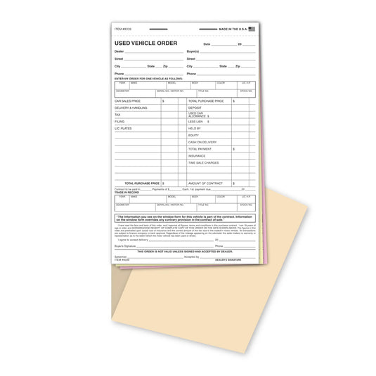 Used Vehicle Order Form Book - 3 Part - Qty. 50 per book