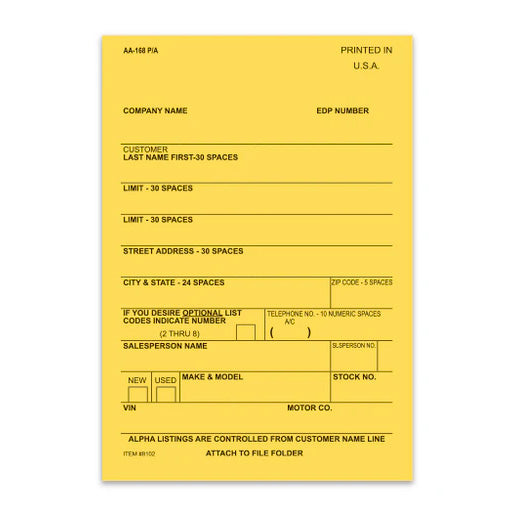 Vehicle Deal Label - AA-168P/A - Gen. Perm. Adhesive - 1 Part ( Box of 100 )