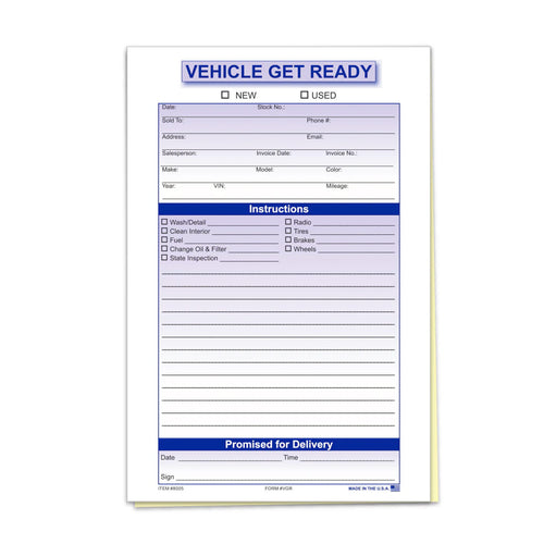 Vehicle Get Ready Form - 5 1/2