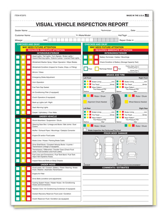 Visual Vehicle Inspection - 2 Part - Qty. 250 Item#: 72970