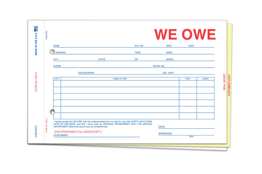 We Owe - SA-1506-3 - 3 Part - Qty. 100