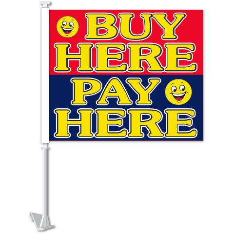 Window Flag - Buy Here Pay Here with Smiley Face